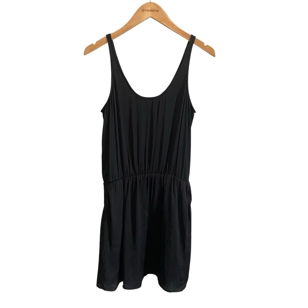 Michael Stars Drop Waist Rich Black Satin Cami Pocket Mini Dress Size Small